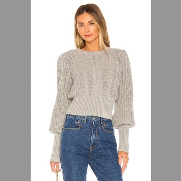 Tularosa Sweaters - tularosa grey "macara" knit pom pom cropped balloon sleeve sweater size small